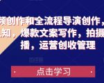 短视频创作和全流程导演创作，抖音核心认知，爆款文案写作，拍摄剪辑口播，运营创收管理