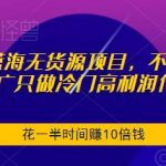 淘宝蓝海无货源项目，不囤货不推广只做冷门高利润代发，花一半时间赚10倍钱