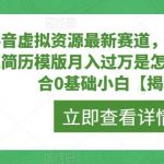 抖音虚拟资源最新赛道，风口项目，靠简历模版月入过万是怎么做的，适合0基础小白【揭秘】