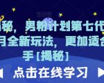 重磅揭秘，男粉计划第七代2023年8月全新玩法，更加适合新手