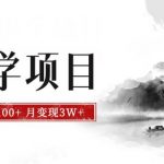 最新国学项目，日引流100+，月入3W+，新手抓住风口轻松搞钱【揭秘】