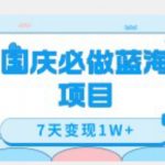 国庆必做蓝海项目7天变现1W+，无需投入任何资金