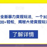 “抖音手游全新暴力变现玩法，一个30，日入2000+轻松，揭秘大佬变现玩法【揭秘】