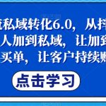 抖音引流私域转化6.0，从抖音源源不断把人加到私域，让加到私域的粉丝买单，让客户持续购买