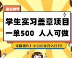 “副业推荐学生实习盖章项目，一单500人人可做，无脑操作，小白也能月入过万！