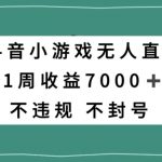 抖音小游戏无人直播，不违规不封号1周收益7000+，官方流量扶持【揭秘】