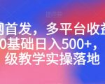 全网首发，多平台收益项目，0基础日入500+，保姆级教学实操落地【揭秘】