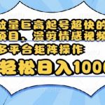 播放量巨高起号超快的冷门项目，漫剪情感视频，可多平台矩阵操作，轻松日入1000+【揭秘】