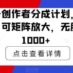 视频号创作者分成计划，蓝海赛道，可矩阵放大，无脑日入1000+