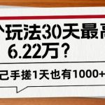 这个玩法30天最高6.22万？自己手搓1天也有1000+？”