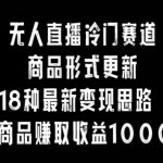 无人直播冷门赛道，商品形式更新，18种变现思路，一件商品赚取收益10000+【揭秘】”