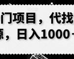 冷门项目，代找资源，日入1000＋