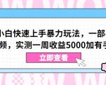 视频号小白快速上手暴力玩法，一部手机，一条视频，实测一周收益5000加有手就行【揭秘】