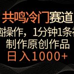 共鸣冷门赛道，无脑操作，一分钟一条视频，日入1000+【揭秘】