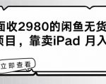 外面收2980的闲鱼无货源！蓝海项目，靠卖iPad月入过万！”