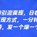 最新S粉引流变现，日收益300+多种变现方式，一分钟一个视频，发一个爆一个【揭秘】