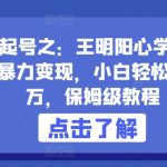 快速起号之：王明阳心学3.0玩法，暴力变现，小白轻松月入过万，保姆级教程【揭秘】