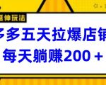 多多五天拉爆店铺，每天躺赚200+【揭秘