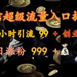 “微信超级流量入口揭秘：一小时引流 99 + 创业粉，日涨粉 999 +”