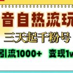 “抖音自热流打法，三天起千粉号，单视频十万播放量，日引精准粉1000+”