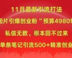 “小红书11月最新图片打粉，一张图片引爆创业粉，“预算4980带我飞”，单条引流500+精准创业粉”