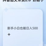 “抖音图文带货野路子2.0玩法，暴力起号，单日收益多张，小白也可轻松上手【揭秘】”