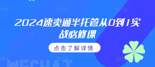 “2024速卖通半托管从0到1实战必修课，掌握通投广告打法、熟悉速卖通半托管的政策细节”