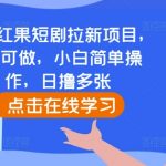 “快手红果短剧拉新项目，0粉可做，小白简单操作，日撸多张”