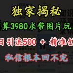 “预算3980求带 图片玩法，单条日引流500+精准创业粉，私信根本回不完”